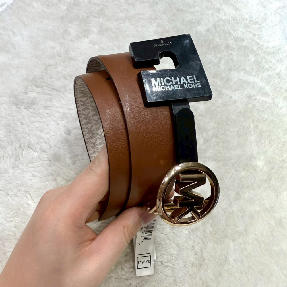 【MK｜全新】現貨 MICHAEL KORS 皮帶 女款 雙面用 S號 滿白/棕色｜Little Bee 小蜜蜂精品-細節圖4