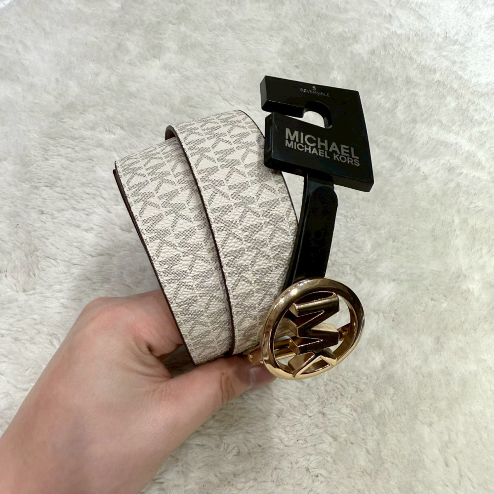 【MK｜全新】現貨 MICHAEL KORS 皮帶 女款 雙面用 S號 滿白/棕色｜Little Bee 小蜜蜂精品-細節圖5