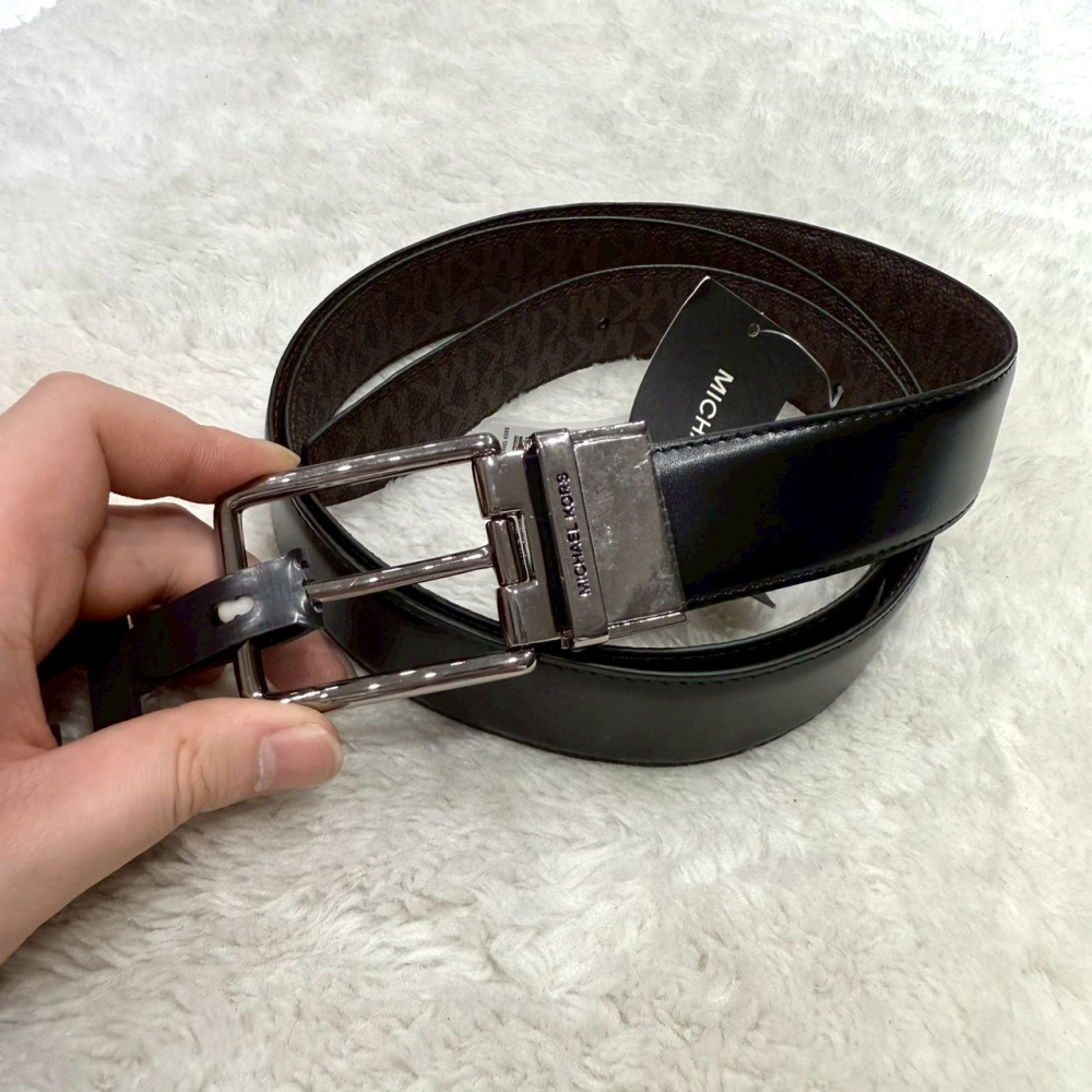 【MK｜全新】現貨 MICHAEL KORS 皮帶 男款 雙面用 NS均碼 滿咖/黑色｜Little Bee 小蜜蜂精品-細節圖2