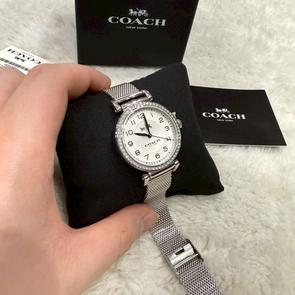 【蔻馳｜全新】現貨 COACH 手錶 石英錶 女錶 素面 鑽框 米蘭鋼錶 送禮推薦｜Little Bee 小蜜蜂精品-細節圖2