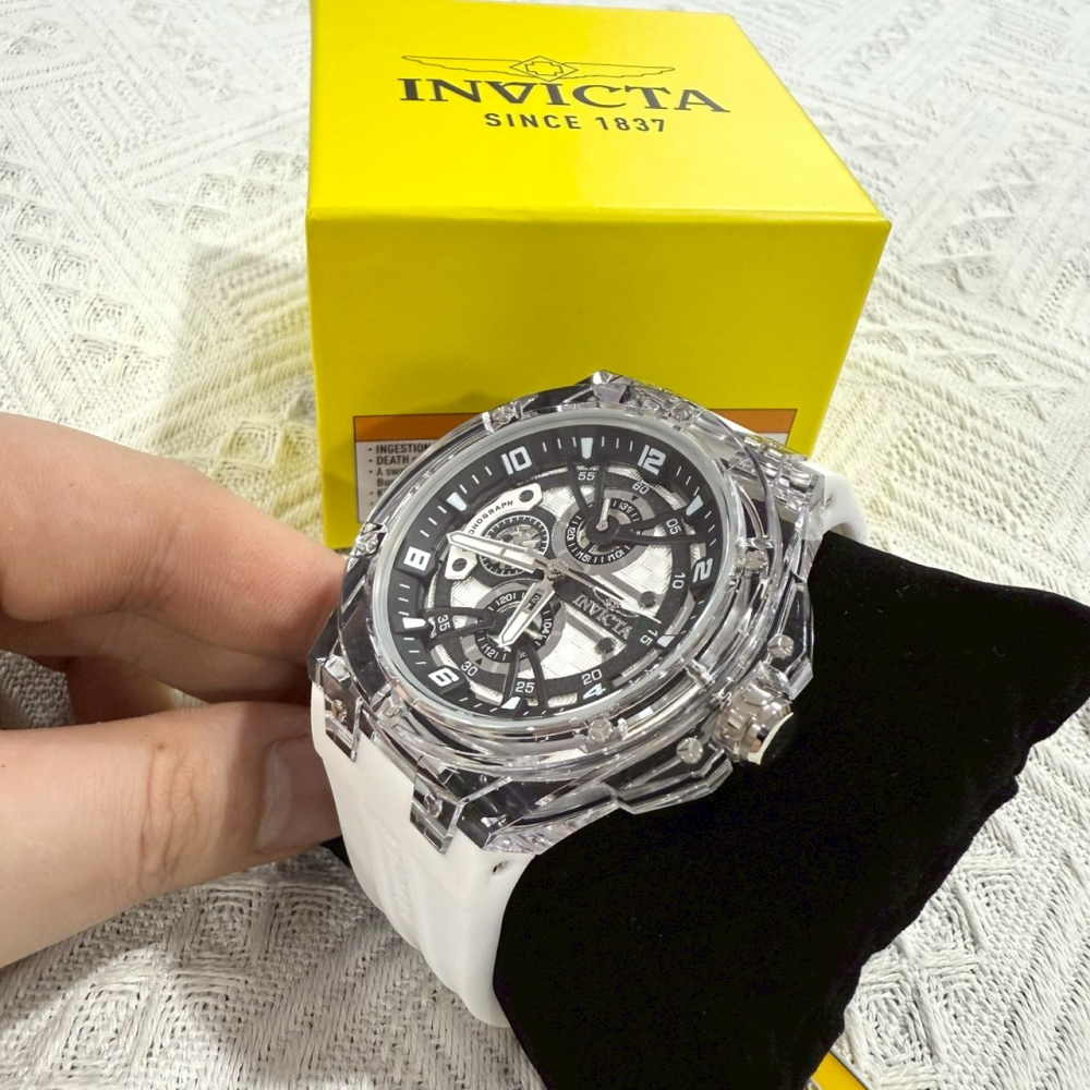 【英威塔｜全新】現貨 INVICTA 手錶 石英錶 男錶 透明 真三眼 掃秒款 橡膠錶｜Little Bee 小蜜蜂精品-細節圖2