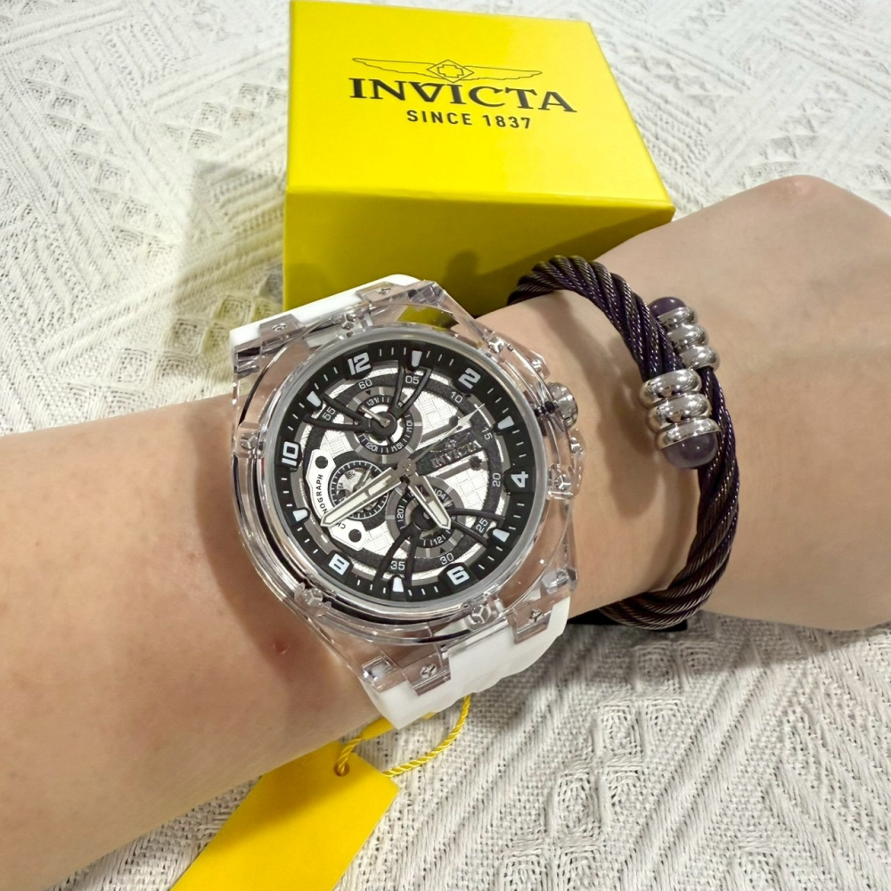 【英威塔｜全新】現貨 INVICTA 手錶 石英錶 男錶 透明 真三眼 掃秒款 橡膠錶｜Little Bee 小蜜蜂精品-細節圖4