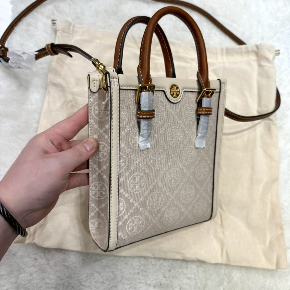 【TB｜全新】現貨 TORY BURCH 琴譜包 專櫃款 金標 緹花布 兩用包｜Little Bee 小蜜蜂精品-細節圖2