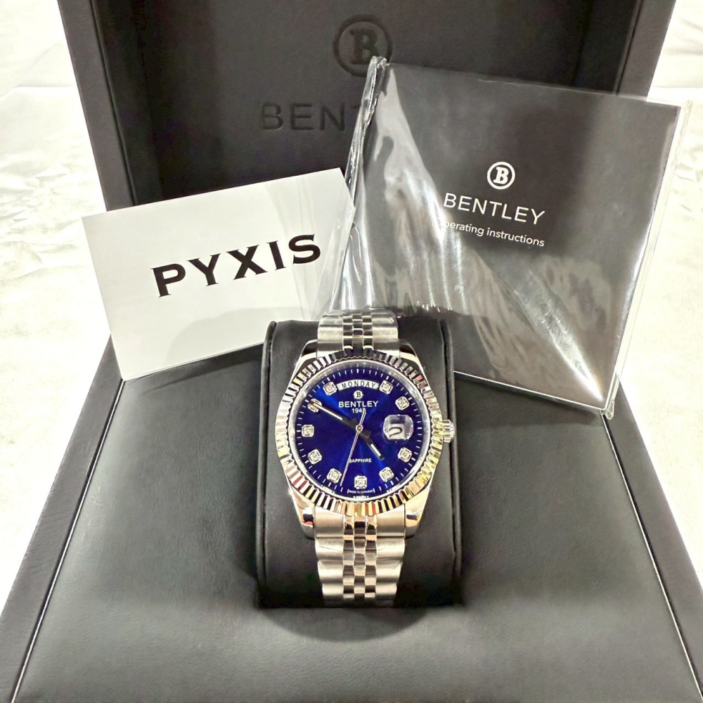 【賓利｜全新】現貨 BENTLEY 手錶 石英錶 男錶 銀殼 蠔式 專櫃保固 鋼錶｜Little Bee 小蜜蜂精品-細節圖3