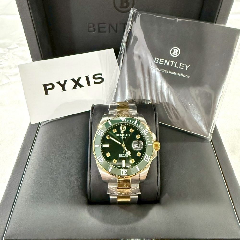 【賓利｜全新】現貨 BENTLEY 手錶 石英錶 男錶 間金殼 綠水鬼 專櫃保固 鋼錶｜Little Bee 小蜜蜂精品-細節圖2