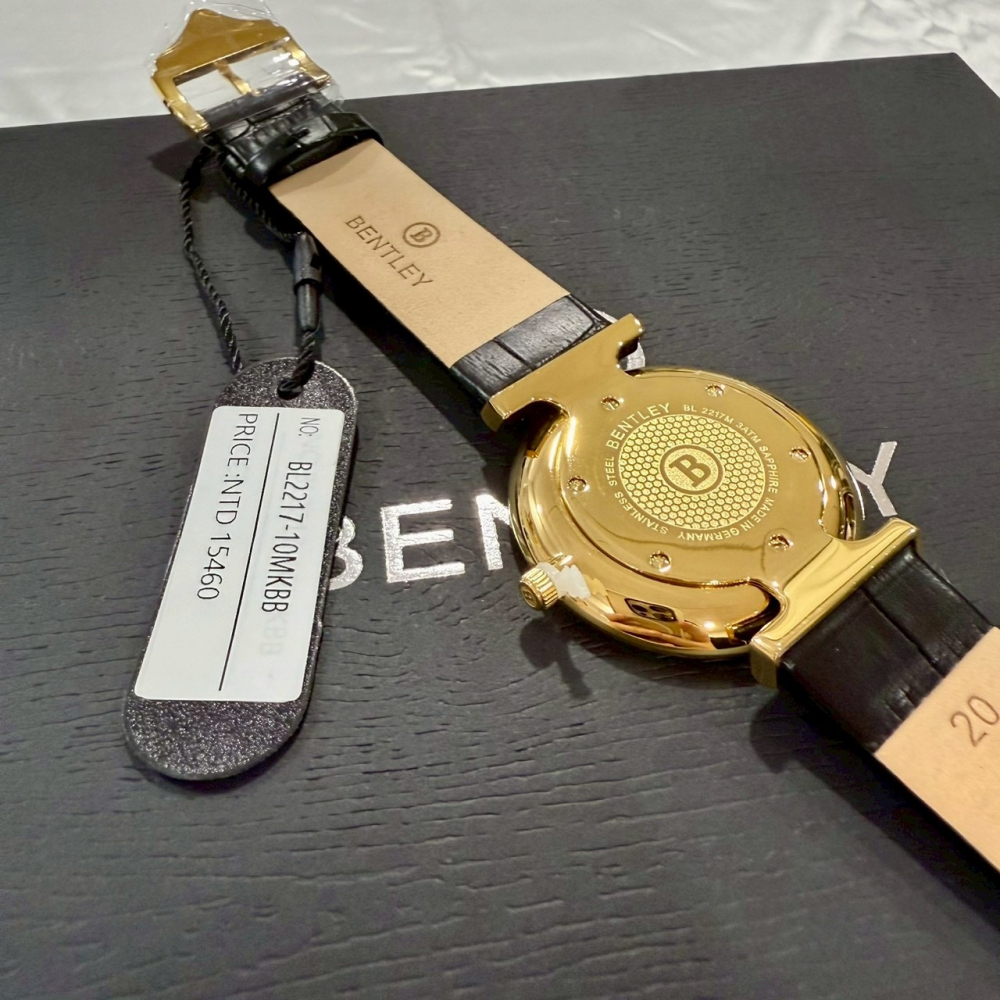 【賓利｜全新】現貨 BENTLEY 手錶 石英錶 女錶 土豪金 日期款 專櫃保固 皮錶｜Little Bee 小蜜蜂精品-細節圖3