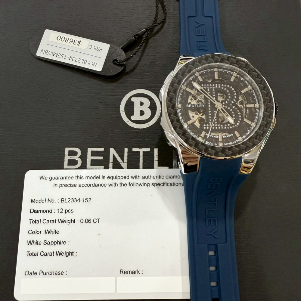 【賓利｜全新】現貨 BENTLEY 手錶 機械錶 男錶 真鑽 卡夢圈 專櫃保固 橡膠錶｜Little Bee 小蜜蜂精品-細節圖2