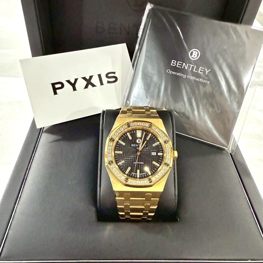 【賓利｜全新】現貨 BENTLEY 石英錶 男錶 八角 手錶 土豪金 專櫃保固 鋼錶｜Little Bee 小蜜蜂精品-細節圖2