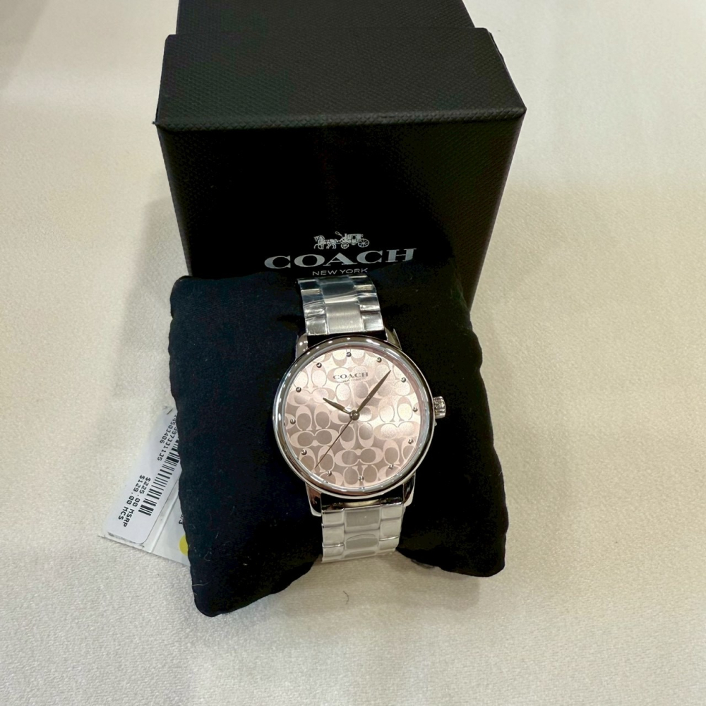 【蔻馳｜全新】現貨 COACH 手錶 石英錶 女錶 滿版C 粉面 鋼錶 送禮推薦｜Little Bee 小蜜蜂精品-細節圖2