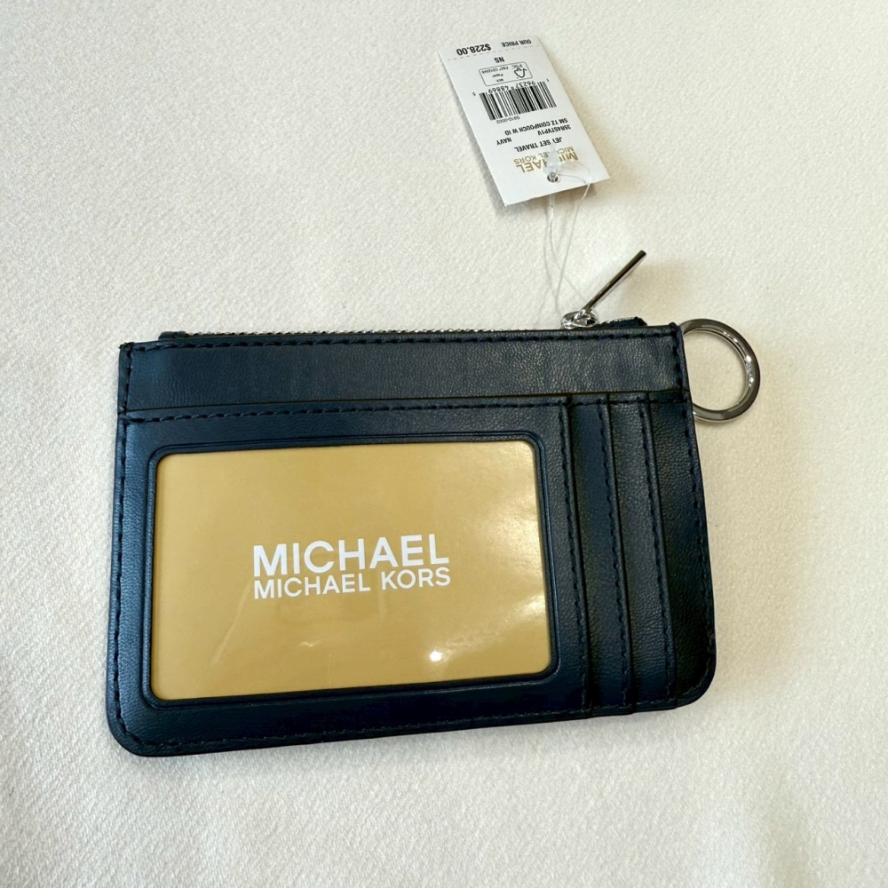 【MK｜全新】現貨 MICHAEL KORS 錢包 零錢包 軟皮 斜紋 深藍色 卡夾｜Little Bee 小蜜蜂精品-細節圖2