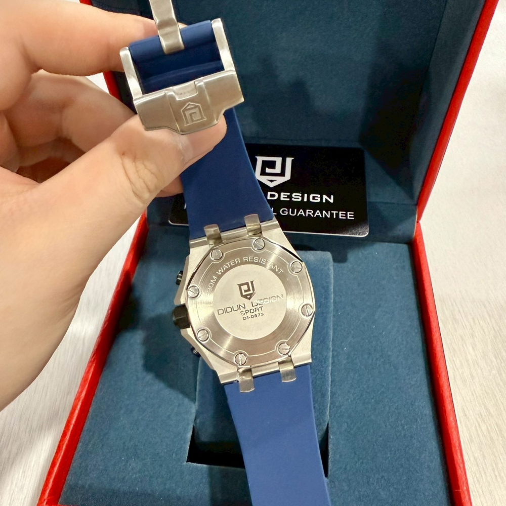 【迪頓｜全新】現貨 DIDUN 石英錶 手錶 橡樹款 橡膠錶 銀殼 真三眼計時 絕版款｜Little Bee 小蜜蜂精品-細節圖2