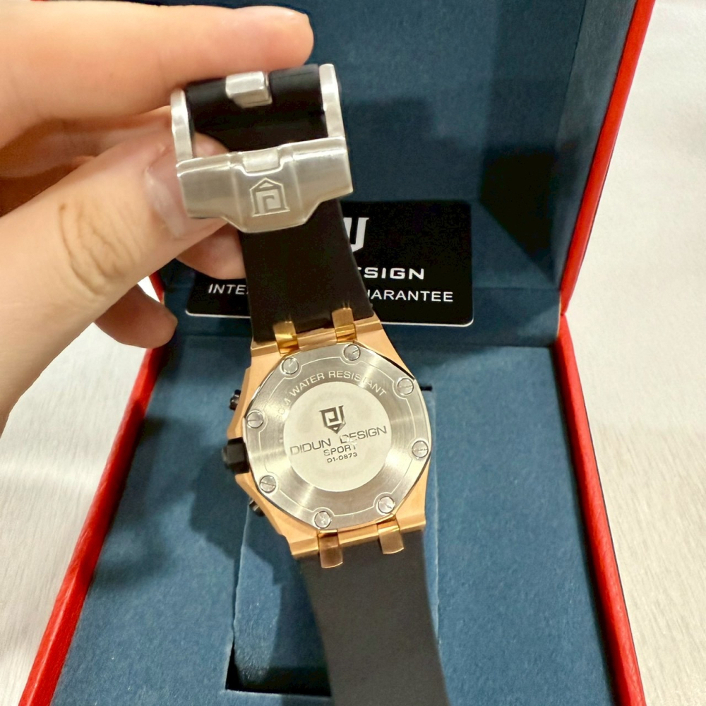 【迪頓｜全新】現貨 DIDUN 石英錶 手錶 橡樹款 橡膠錶 金殼 真三眼計時 絕版款｜Little Bee 小蜜蜂精品-細節圖2