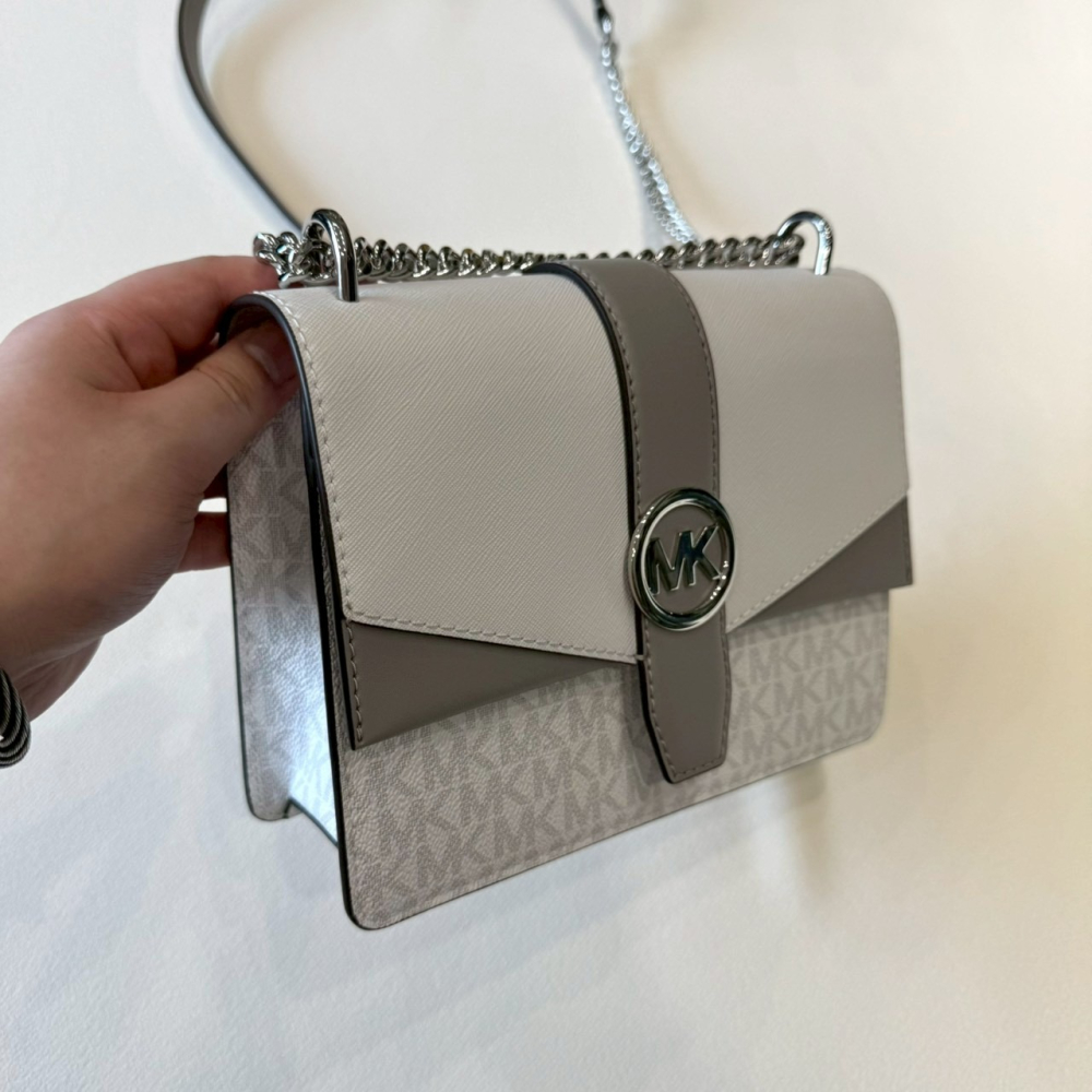 【MK｜全新】現貨 MICHAEL KORS 包包 酒神包 專櫃款 白滿版 斜背包｜Little Bee 小蜜蜂精品-細節圖2