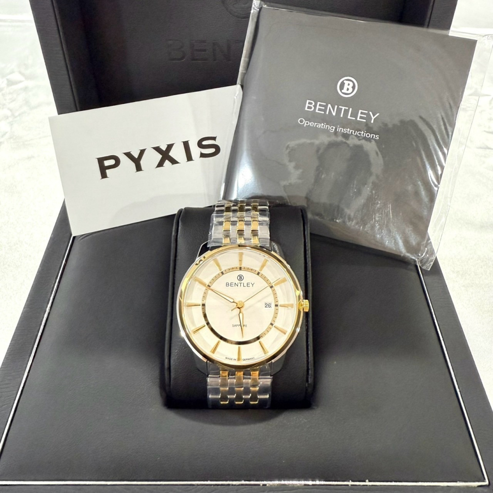 【賓利｜全新】現貨 BENTLEY 石英錶 男錶 手錶 間金色 白面 專櫃保固 鋼錶｜Little Bee 小蜜蜂精品-細節圖2