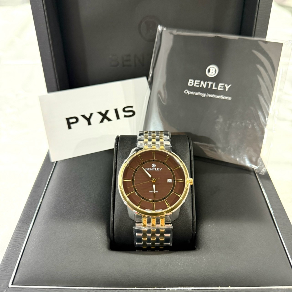 【賓利｜全新】現貨 BENTLEY 石英錶 男錶 手錶 間金色 咖面 專櫃保固 鋼錶｜Little Bee 小蜜蜂精品-細節圖2