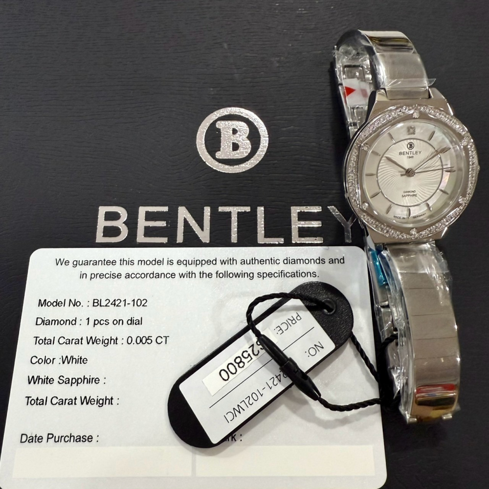 【賓利｜全新】現貨 BENTLEY 手錶 石英錶 女錶 白貝面 單真鑽 專櫃保固 鋼錶｜Little Bee 小蜜蜂精品-細節圖3