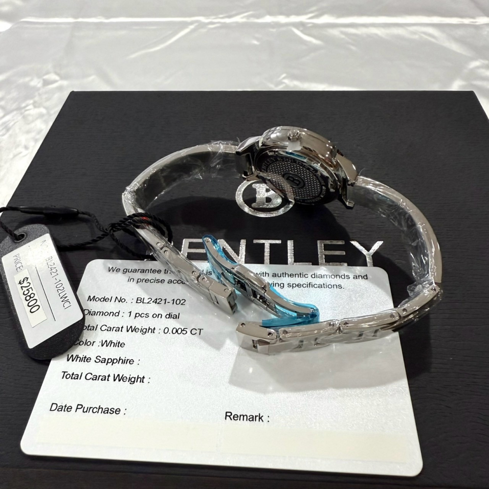 【賓利｜全新】現貨 BENTLEY 手錶 石英錶 女錶 白貝面 單真鑽 專櫃保固 鋼錶｜Little Bee 小蜜蜂精品-細節圖4