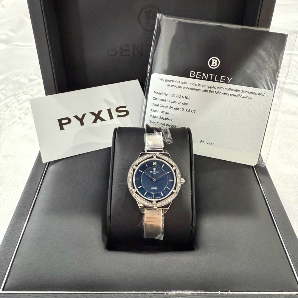 【賓利｜全新】現貨 BENTLEY 手錶 石英錶 女錶 藍貝面 單真鑽 專櫃保固 鋼錶｜Little Bee 小蜜蜂精品-細節圖2