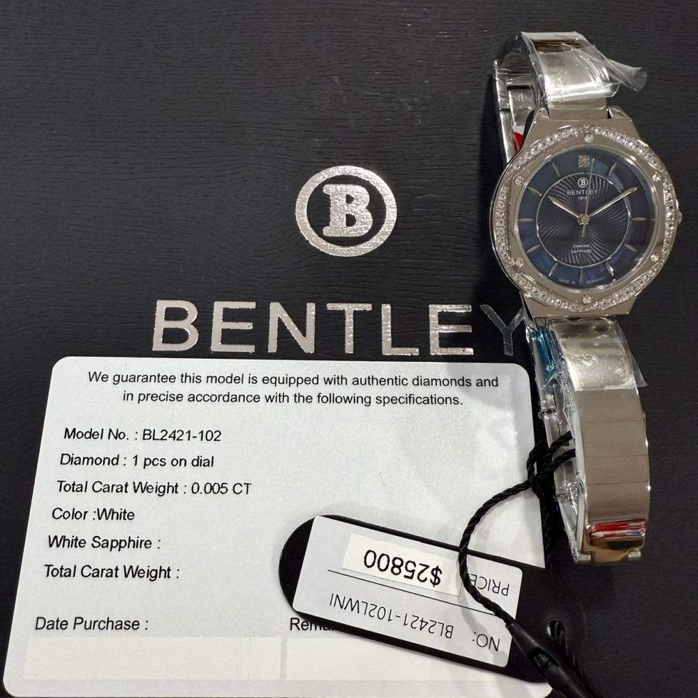 【賓利｜全新】現貨 BENTLEY 手錶 石英錶 女錶 藍貝面 單真鑽 專櫃保固 鋼錶｜Little Bee 小蜜蜂精品-細節圖3