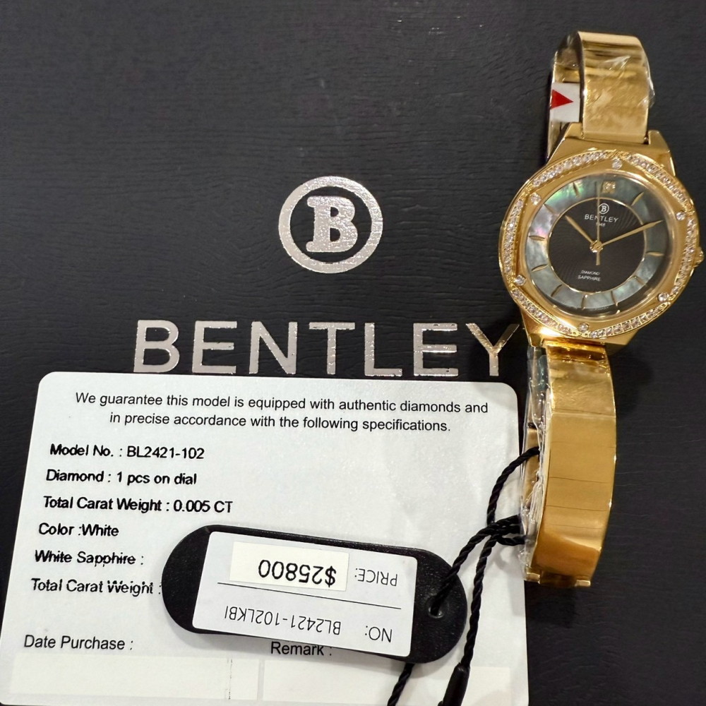 【賓利｜全新】現貨 BENTLEY 手錶 石英錶 女錶 綠貝面 單真鑽 專櫃保固 鋼錶｜Little Bee 小蜜蜂精品-細節圖3