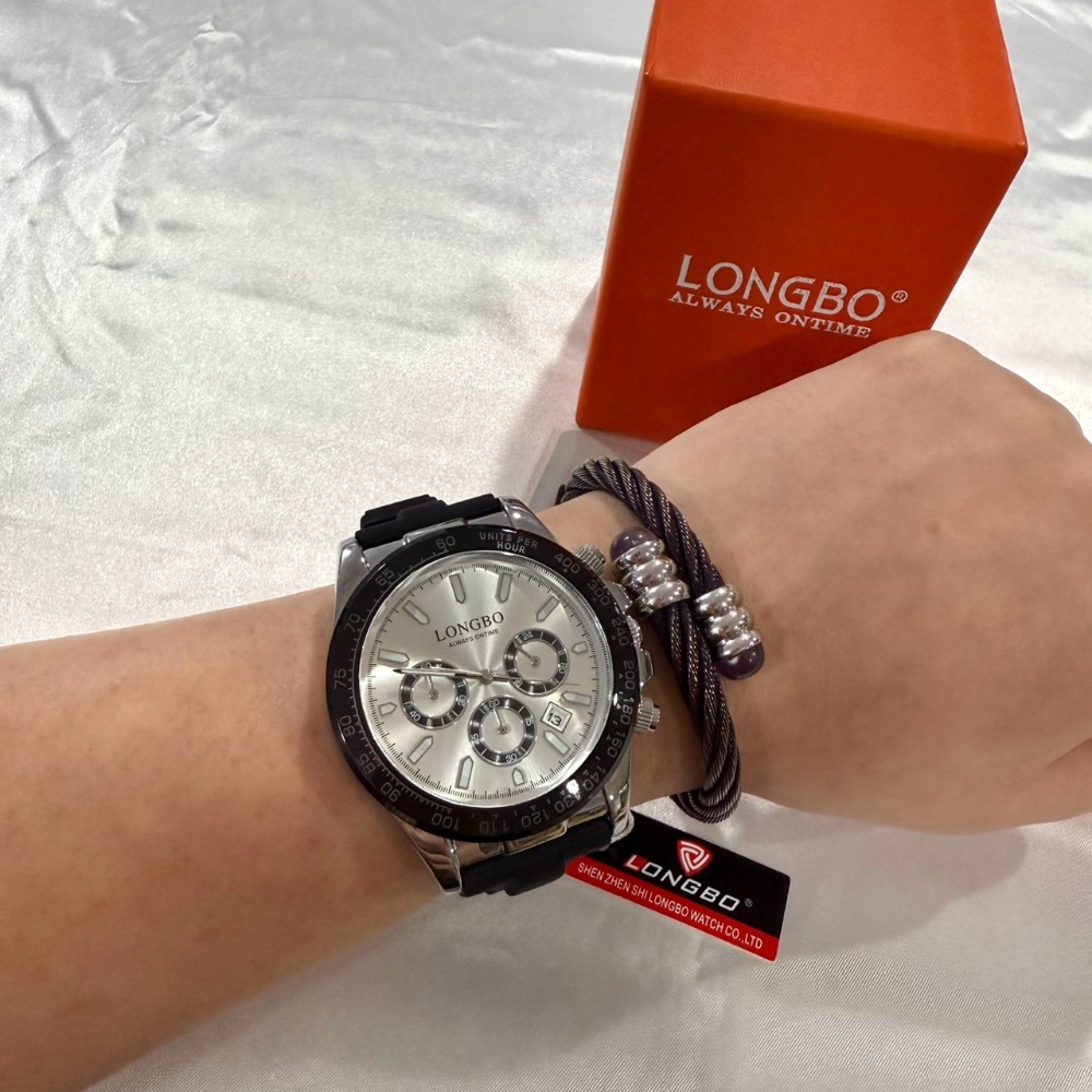 【龍波｜賠本出清】現貨 LONGBO 手錶 石英錶 2色可選 真三眼計時 橡膠錶｜Little Bee 小蜜蜂精品-規格圖2