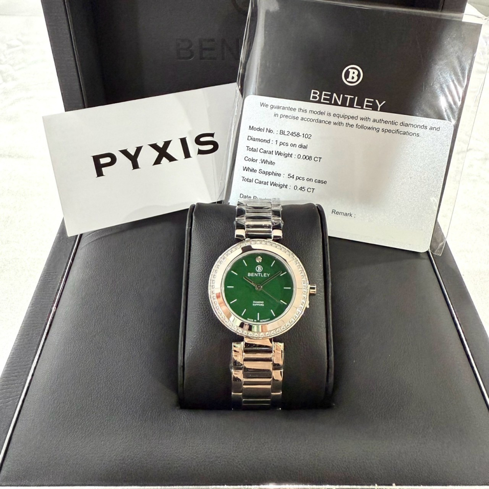 【賓利｜全新】現貨 BENTLEY 手錶 機械錶 女錶 綠面 真鑽保卡 專櫃保固 鋼錶｜Little Bee 小蜜蜂精品-細節圖2