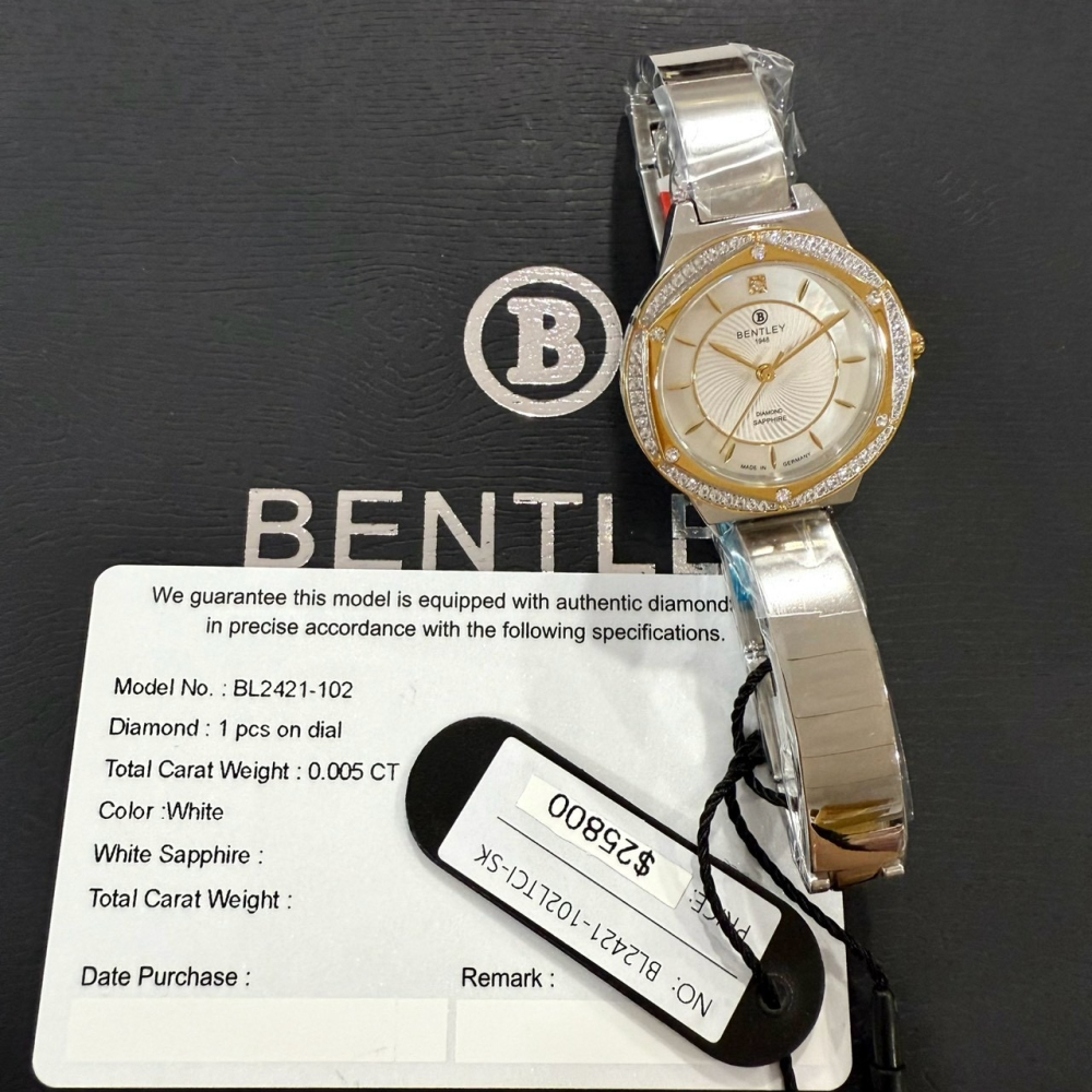 【賓利｜全新】現貨 BENTLEY 手錶 石英錶 女錶 白貝面 單真鑽 專櫃保固 鋼錶｜Little Bee 小蜜蜂精品-細節圖2
