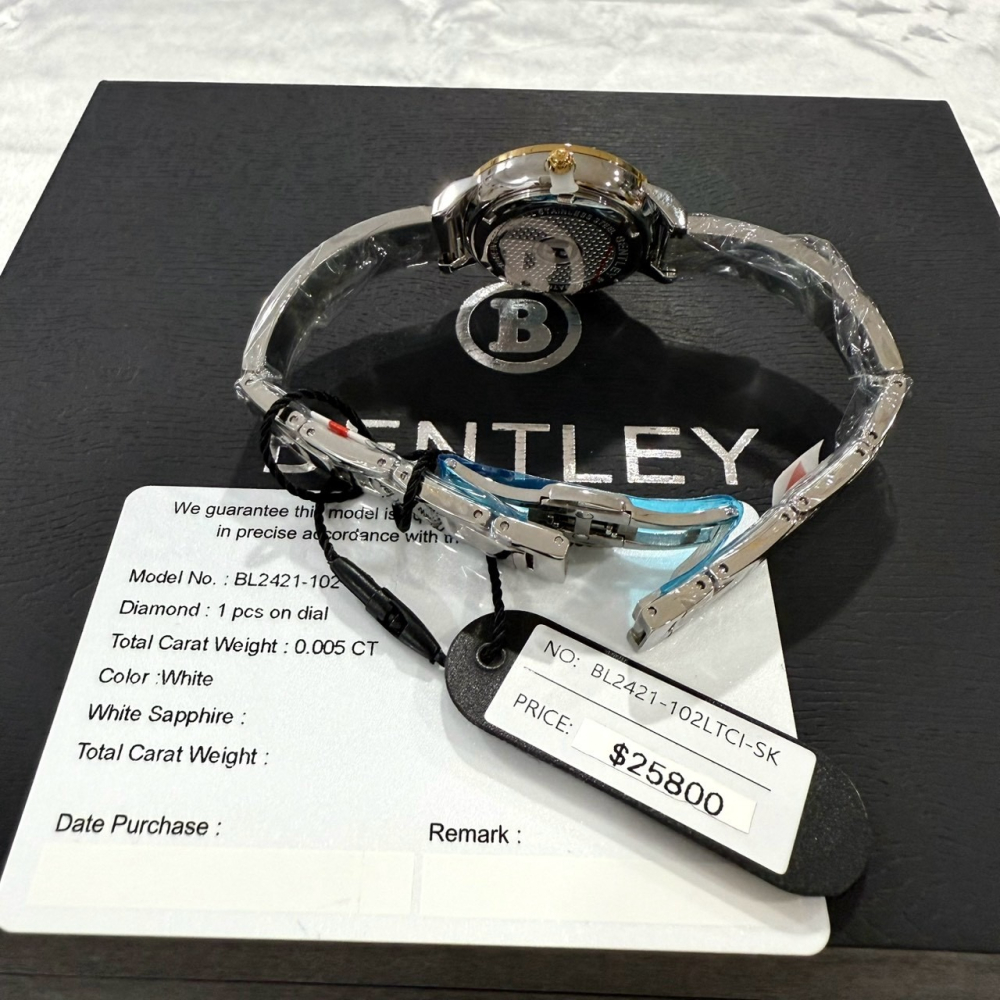 【賓利｜全新】現貨 BENTLEY 手錶 石英錶 女錶 白貝面 單真鑽 專櫃保固 鋼錶｜Little Bee 小蜜蜂精品-細節圖3