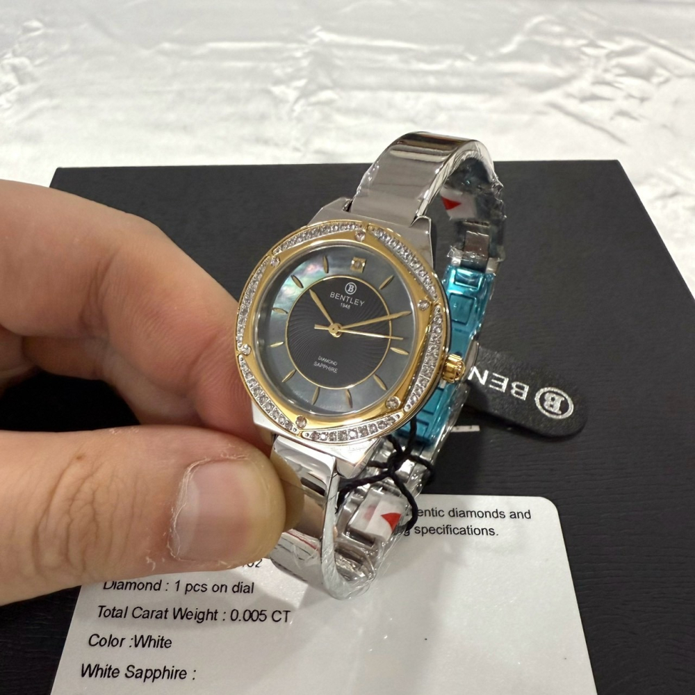 【賓利｜全新】現貨 BENTLEY 手錶 石英錶 女錶 綠貝面 單真鑽 專櫃保固 鋼錶｜Little Bee 小蜜蜂精品