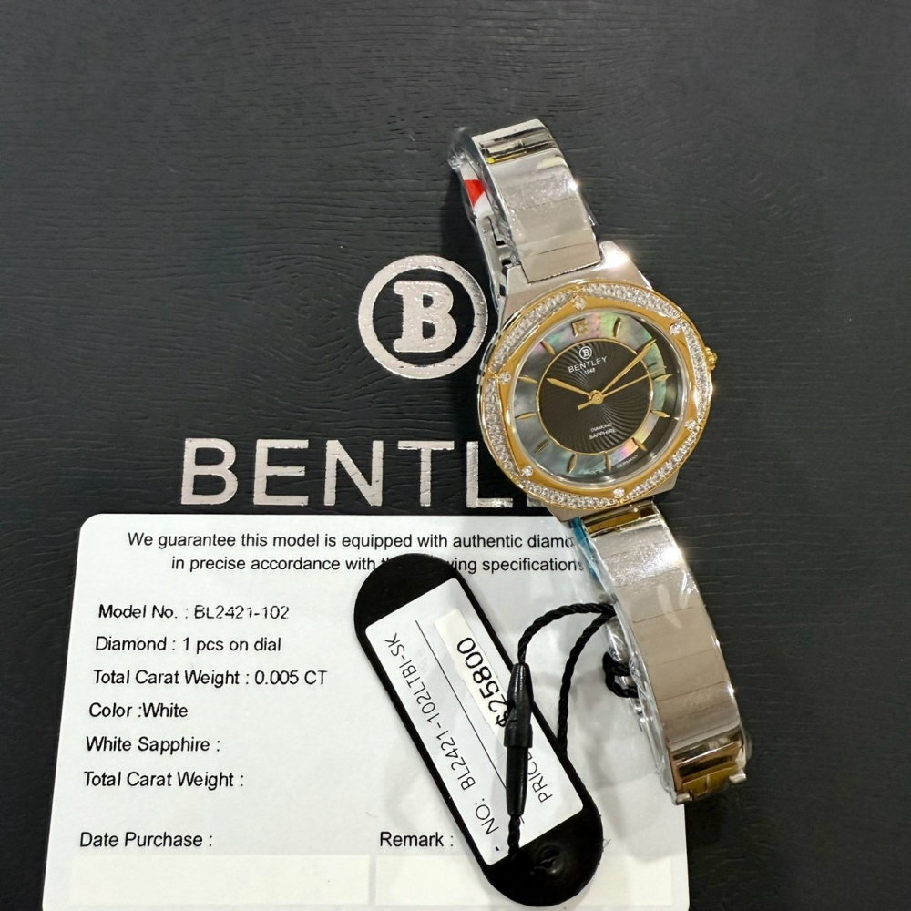 【賓利｜全新】現貨 BENTLEY 手錶 石英錶 女錶 綠貝面 單真鑽 專櫃保固 鋼錶｜Little Bee 小蜜蜂精品-細節圖2