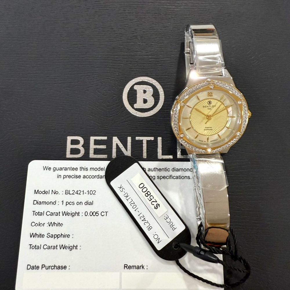【賓利｜全新】現貨 BENTLEY 手錶 石英錶 女錶 黃貝面 單真鑽 專櫃保固 鋼錶｜Little Bee 小蜜蜂精品-細節圖2