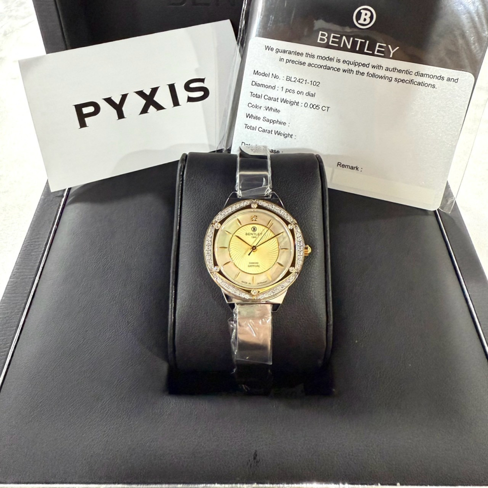 【賓利｜全新】現貨 BENTLEY 手錶 石英錶 女錶 黃貝面 單真鑽 專櫃保固 鋼錶｜Little Bee 小蜜蜂精品-細節圖4