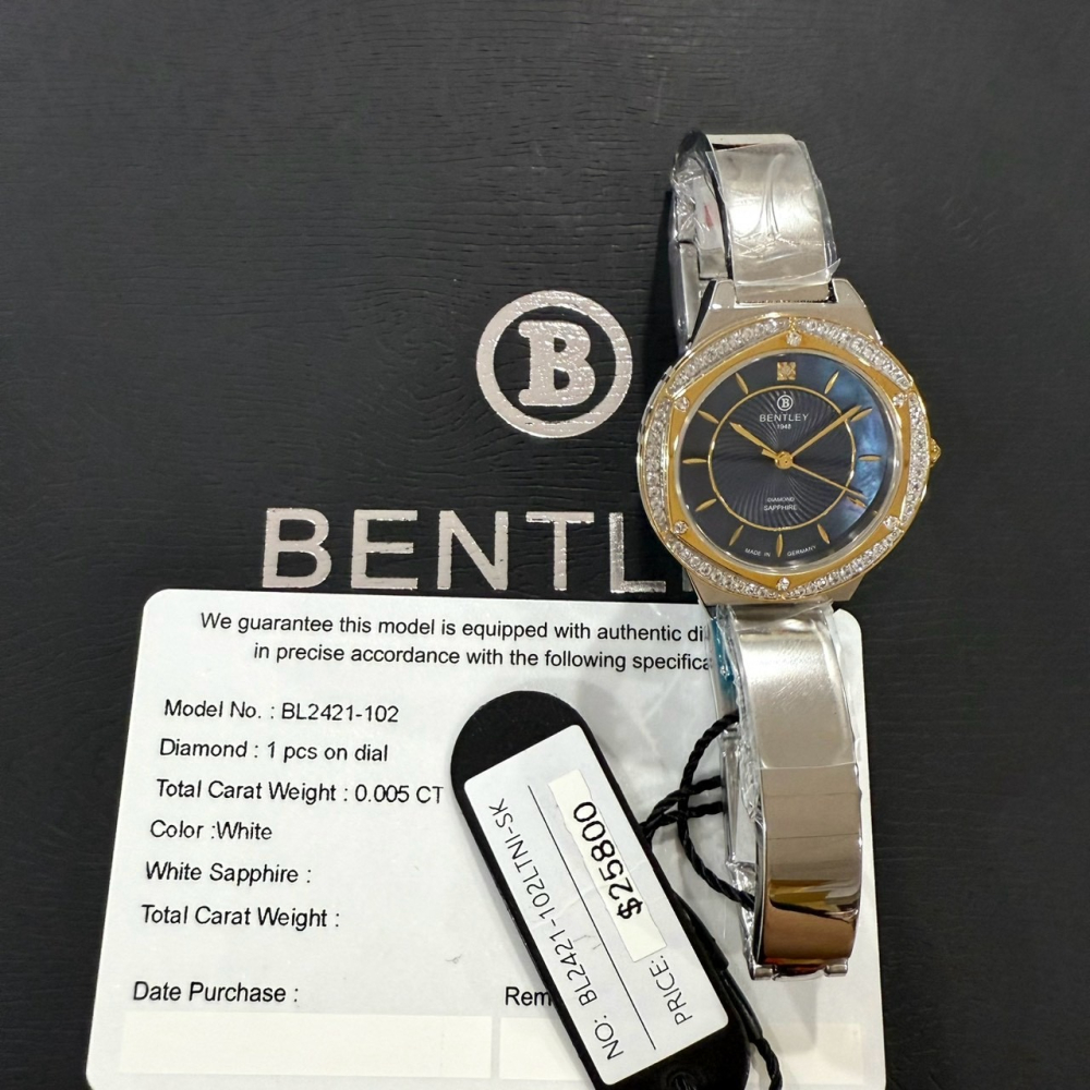 【賓利｜全新】現貨 BENTLEY 手錶 石英錶 女錶 藍貝面 單真鑽 專櫃保固 鋼錶｜Little Bee 小蜜蜂精品-細節圖2