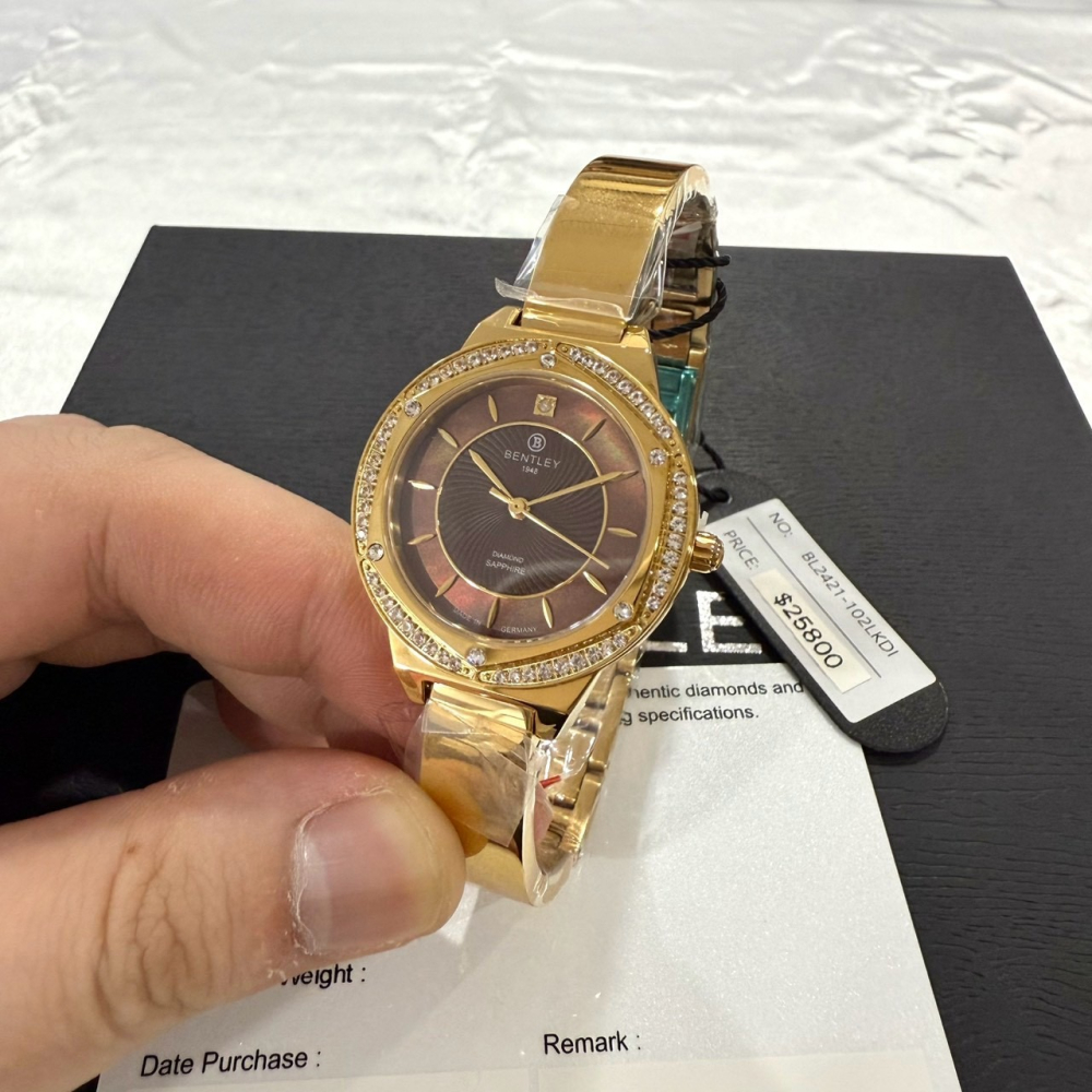 【賓利｜全新】現貨 BENTLEY 手錶 石英錶 女錶 咖貝面 單真鑽 專櫃保固 鋼錶｜Little Bee 小蜜蜂精品