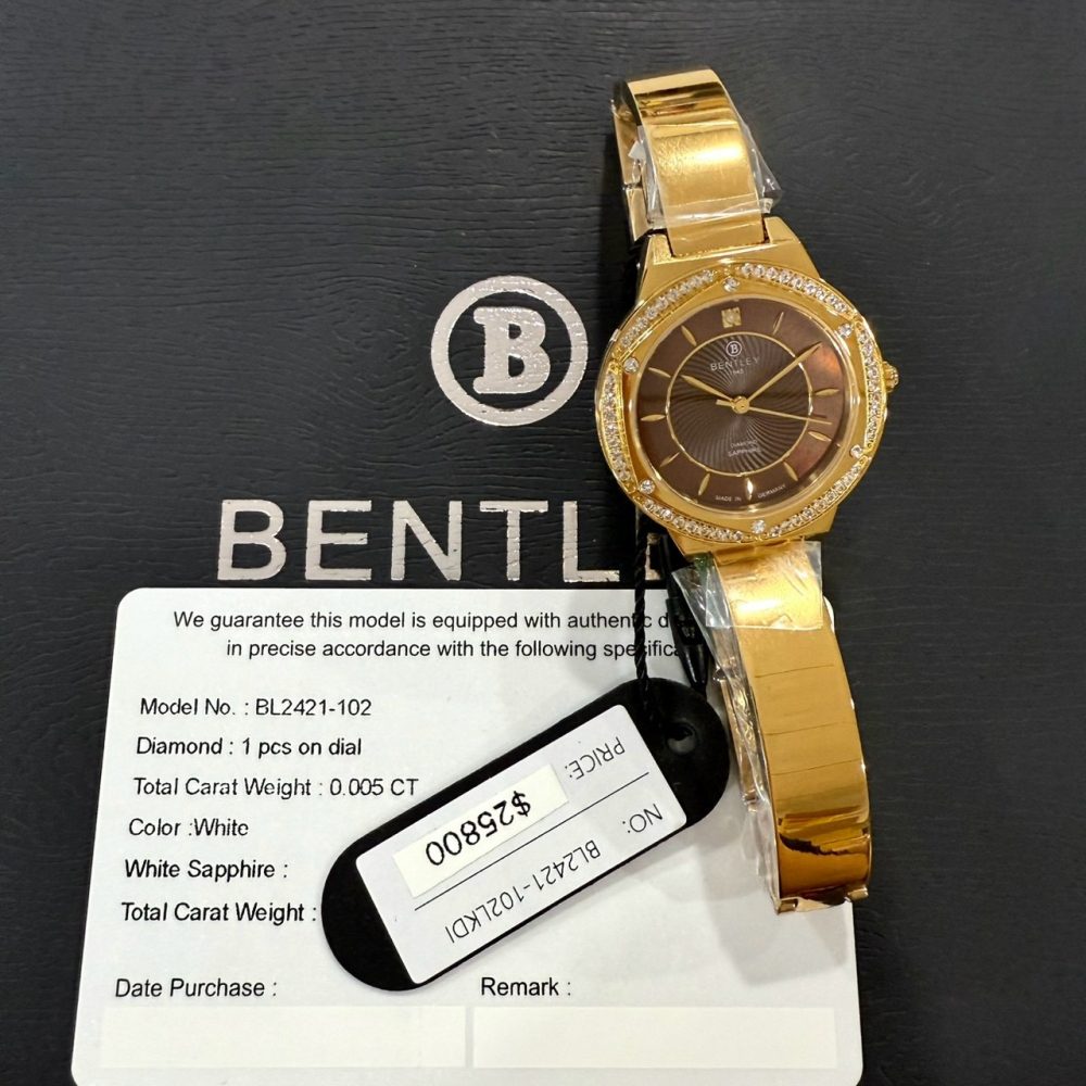 【賓利｜全新】現貨 BENTLEY 手錶 石英錶 女錶 咖貝面 單真鑽 專櫃保固 鋼錶｜Little Bee 小蜜蜂精品-細節圖2