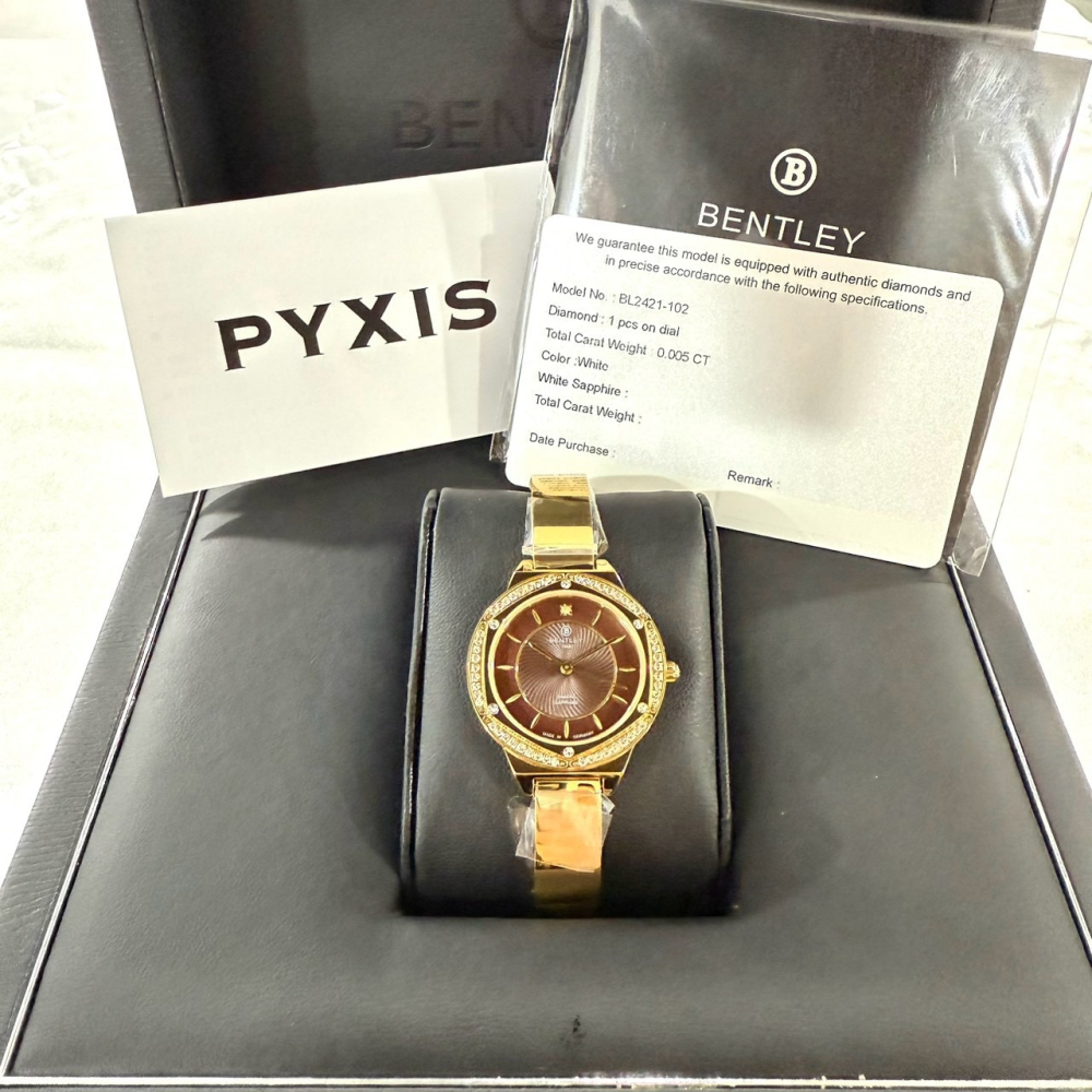 【賓利｜全新】現貨 BENTLEY 手錶 石英錶 女錶 咖貝面 單真鑽 專櫃保固 鋼錶｜Little Bee 小蜜蜂精品-細節圖4