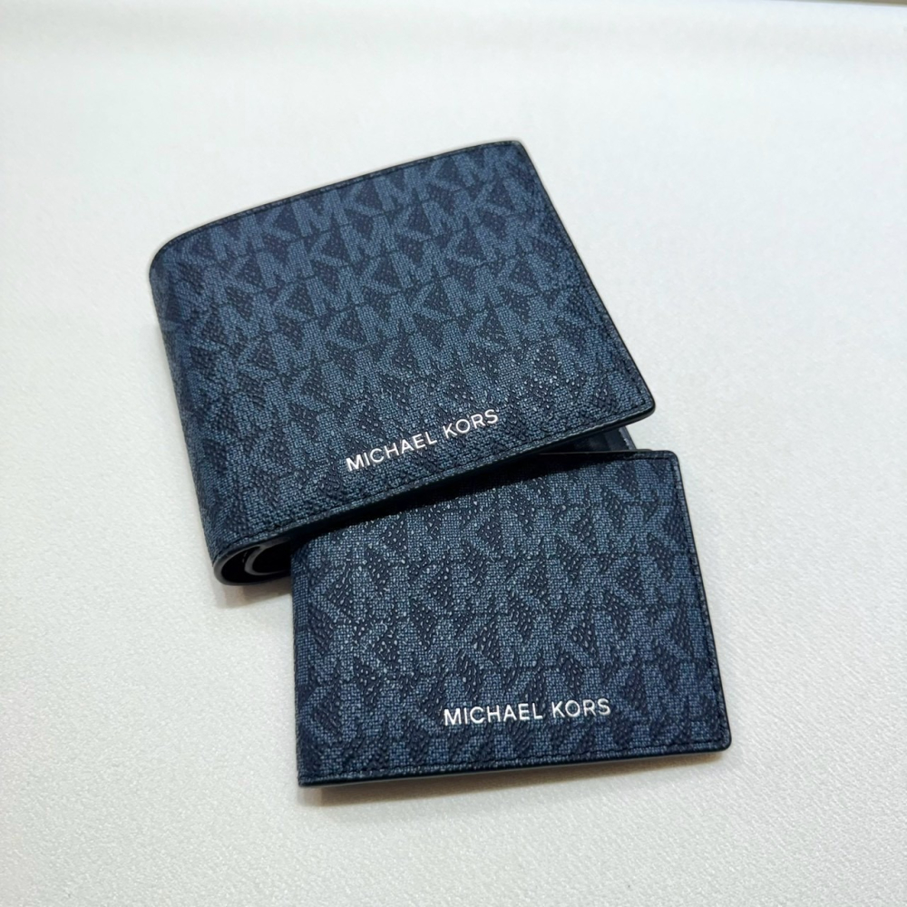 【MK｜全新】現貨 MICHAEL KORS 錢包 短夾 二合一 藍 防刮紋 八卡短夾｜Little Bee 小蜜蜂精品