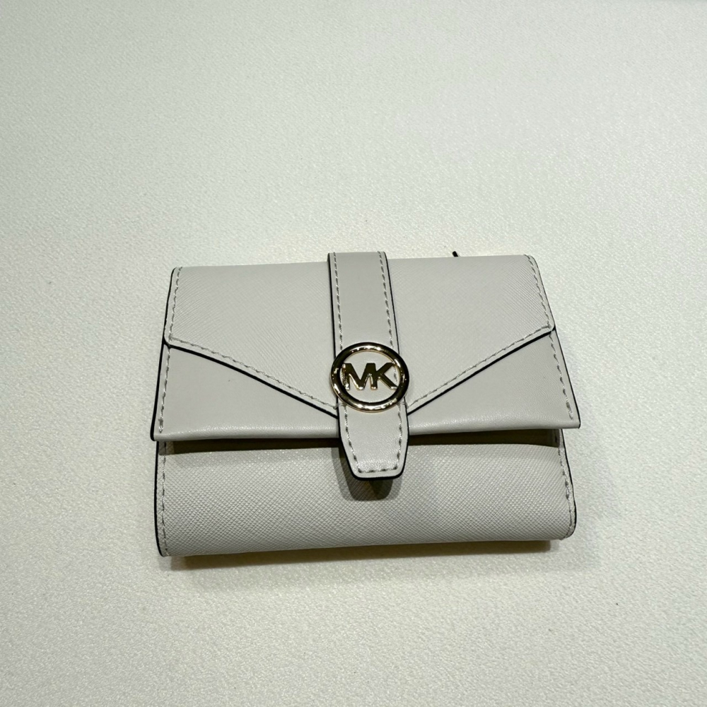 【MK｜全新】現貨 MICHAEL KORS 錢包 短夾 金標 白色 防刮紋 三摺短夾｜Little Bee 小蜜蜂精品