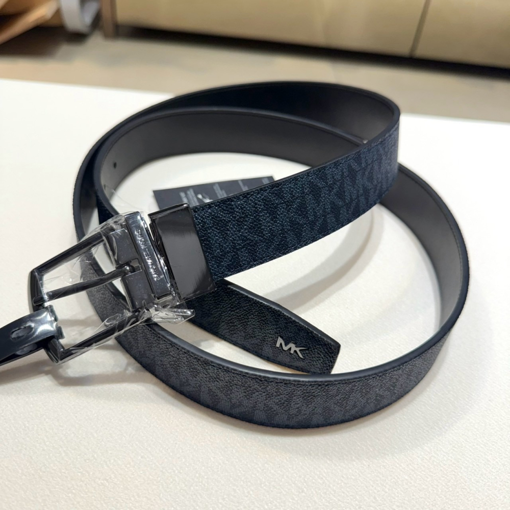 【MK｜全新】現貨 MICHAEL KORS 皮帶 男款 雙面用 NS尺寸 藍 可剪裁｜Little Bee 小蜜蜂精品
