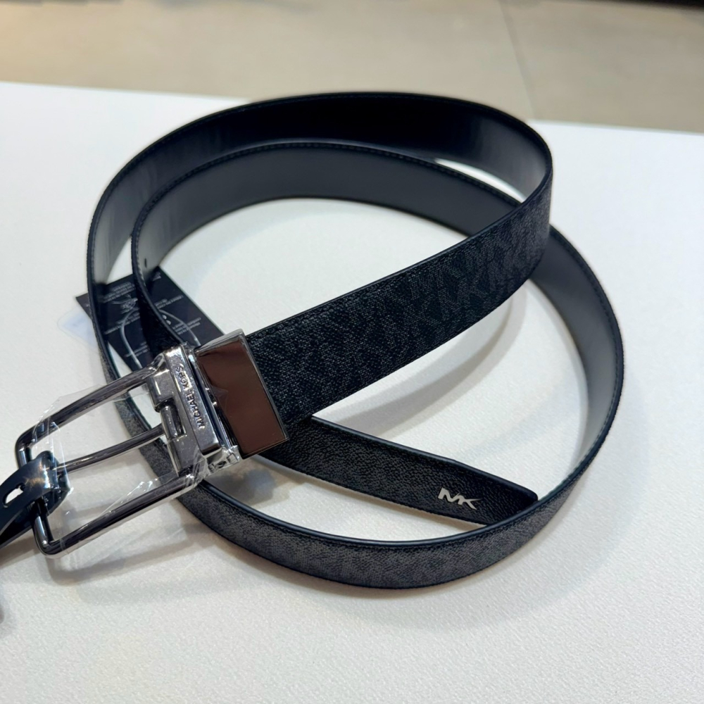 【MK｜全新】現貨 MICHAEL KORS 皮帶 男款 雙面用 NS尺寸 黑 可剪裁｜Little Bee 小蜜蜂精品