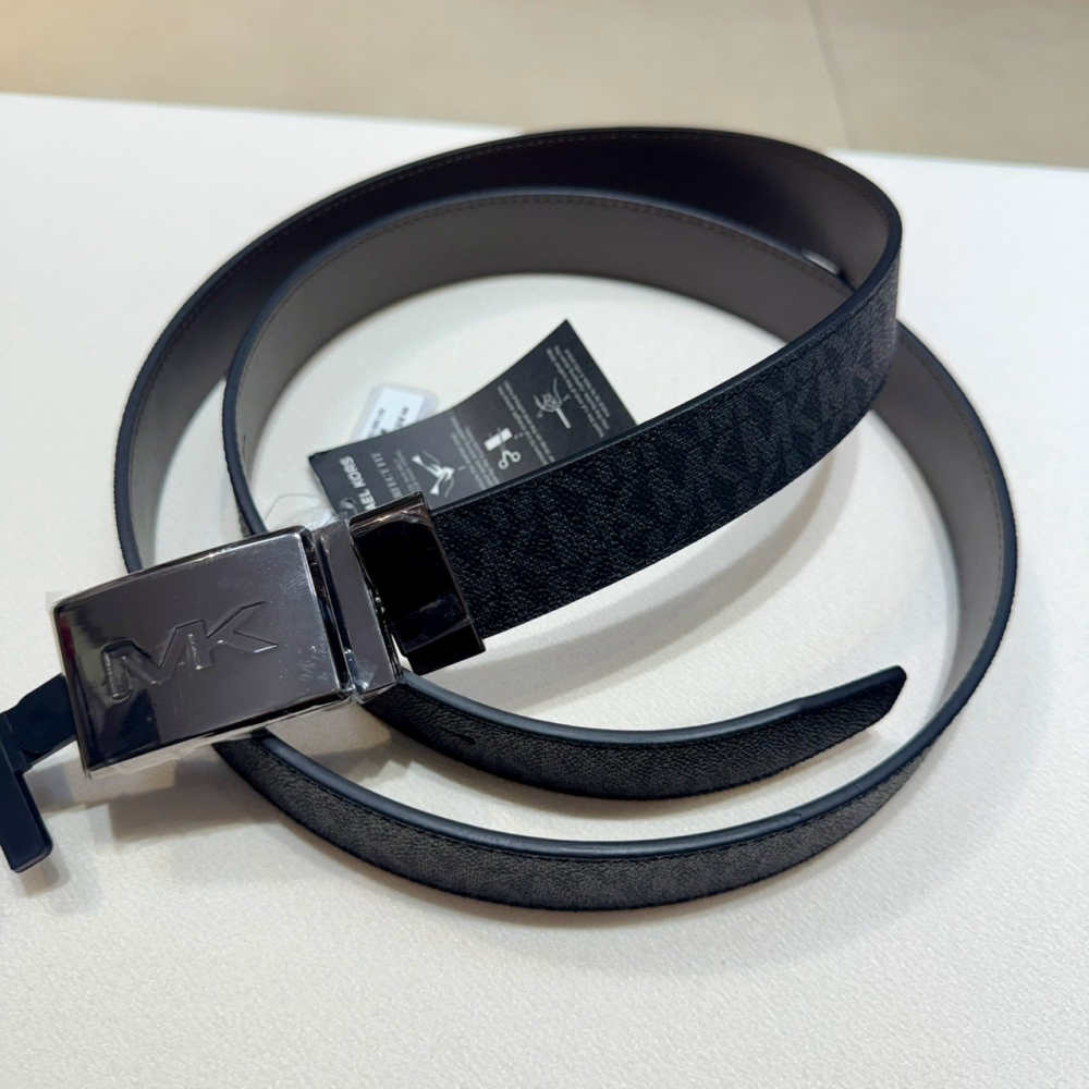 【MK｜全新】現貨 MICHAEL KORS 皮帶 男款 雙面用 NS尺寸 黑 可剪裁｜Little Bee 小蜜蜂精品