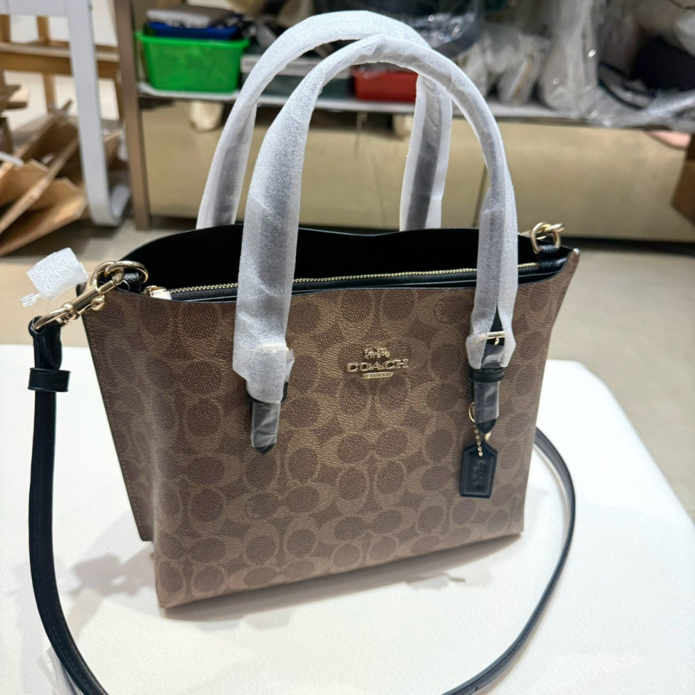 【蔻馳｜全新】現貨 COACH 包包 黛妃包 金標 咖滿版 老花 兩用包 斜背包｜Little Bee 小蜜蜂精品