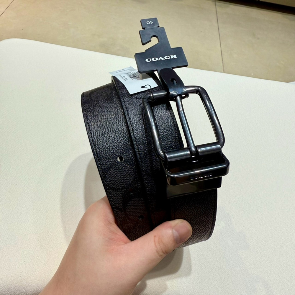 【蔻馳｜全新】現貨 COACH 皮帶 男款 兩面用 經典老花 可剪裁 寬3.5cm｜Little Bee 小蜜蜂精品-細節圖2