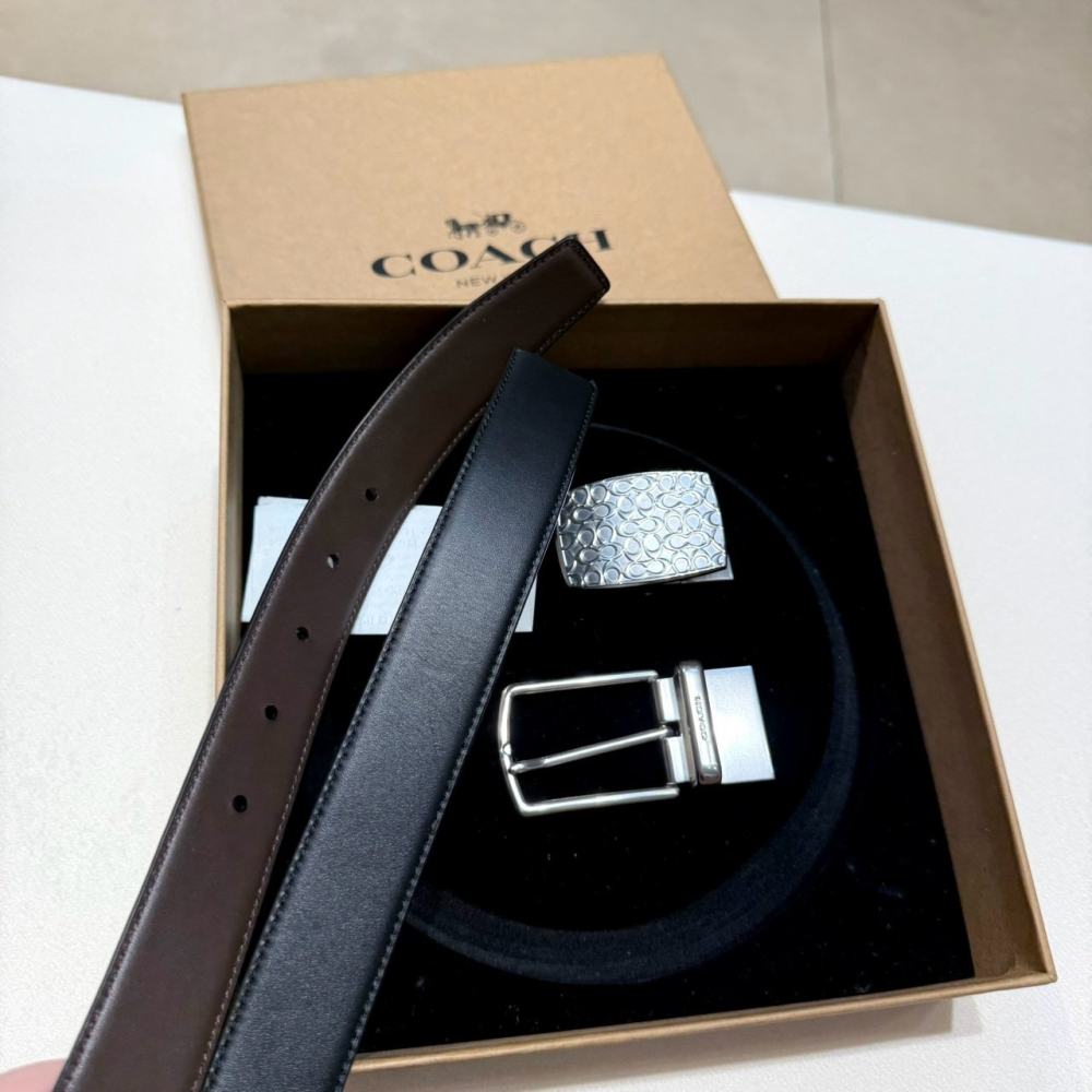 【蔻馳｜全新】現貨 COACH 皮帶 男款 雙扣頭 兩面用 可剪裁 寬3cm 禮盒組｜Little Bee 小蜜蜂精品-細節圖2