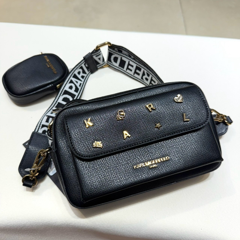 【卡爾｜全新】現貨 KARL LAGERFELD 包包 相機包 金標 二合一 斜背包｜Little Bee 小蜜蜂精品