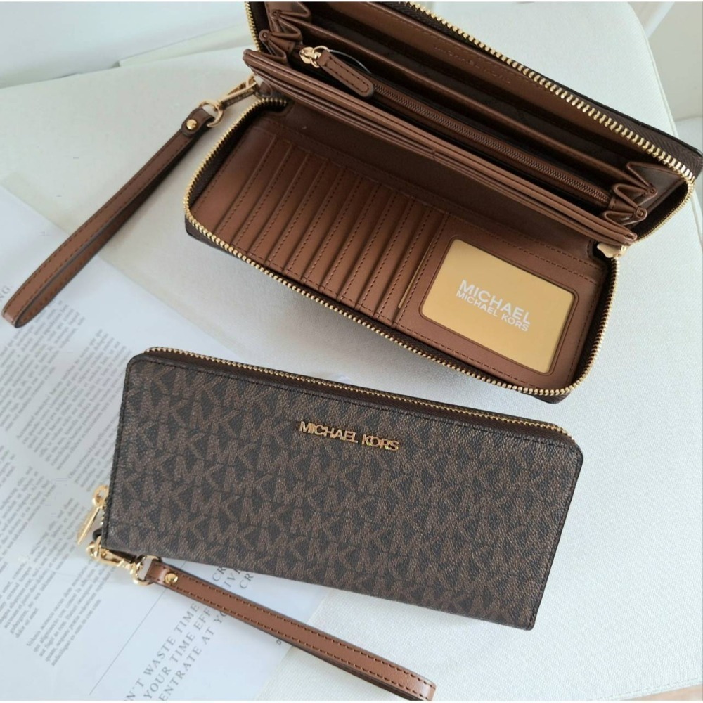 【現貨】MICHAEL KORS Mk長夾 全開式拉鍊長夾 附手拿帶 卡王 禮物 可快速出貨 🐶美國代購正品-細節圖6