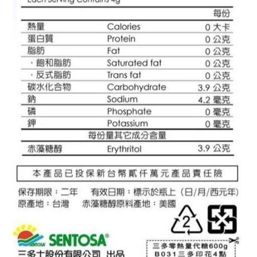 【嚴選SHOP】三多 零熱量代糖 600g罐裝 赤藻糖醇 生酮飲食 赤藻糖 零卡路里 純素 純天然來源代糖【Z033】-細節圖2