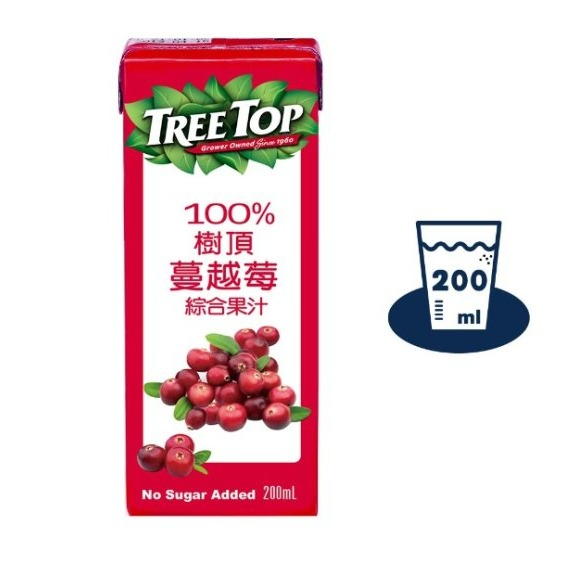 【嚴選SHOP】TreeTop 樹頂 200ML鋁箔包 100% 純果汁 蘋果汁 蜜桃 蔓越莓 柳橙 石榴莓【Z119】-細節圖3