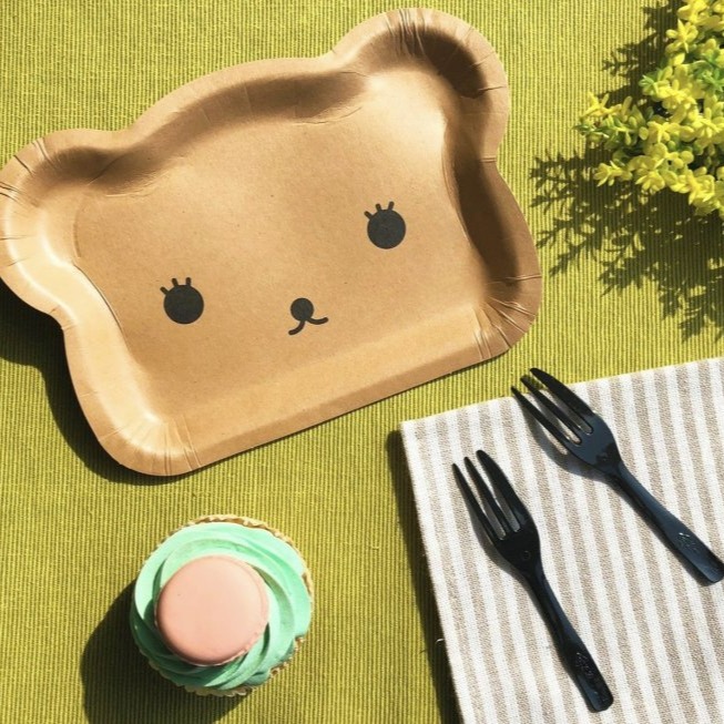 【嚴選SHOP】獨立包裝 小熊蛋糕盤叉組 5叉子5盤子一包 小叉子盤叉組 紙盤 免洗盤 蛋糕紙盤 生日蛋糕【W034】-細節圖2