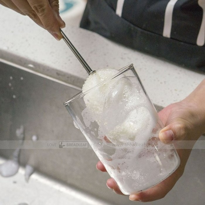 【嚴選SHOP】不鏽鋼手柄杯刷 簡約長柄玻璃杯奶瓶刷 海綿刷 可拆換 茶杯刷子 海綿替換組 長刷【B104】廚房海綿刷-細節圖4